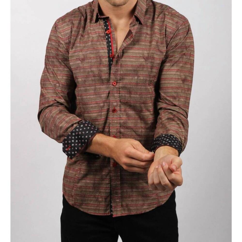 NEW EIGHT X knit style with contrasting trim button down shirt in brown